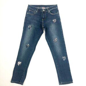Total Girl Jeans Kids 14 Regular Dark Wash Adjustable Waist Sequined Hearts